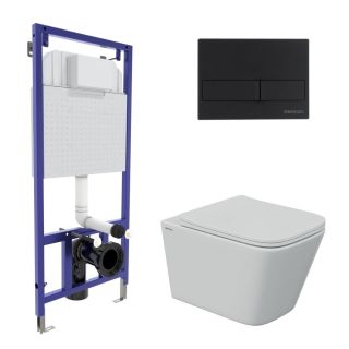 Комплект Berges 4в1 043243: инсталляция NOVUM 525 кнопка L5 чёрная Soft Touch унитаз FLOE S Rimless сидение дюропласт Floe S Slim SO